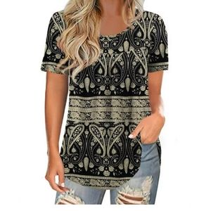 Vinmatto, Boho, Black and Tan, Paisley, Tunic Style Blouse (M)